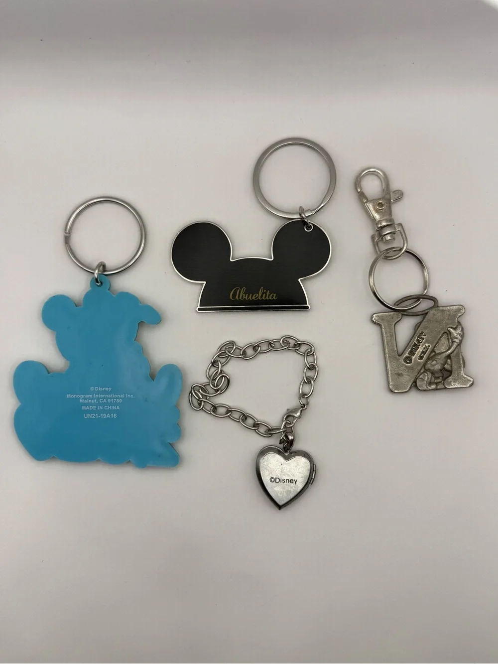 Disney Mickey Pluto 2019 Keychain Bracelet Charm Tinker Bell Locket Lot of (4)